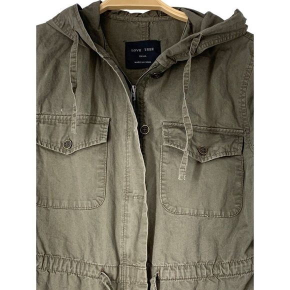 Womens Love Tree Size S Military Jacket Hood Drawstring Full Zip 5128 Pockets - Picture 2 of 7